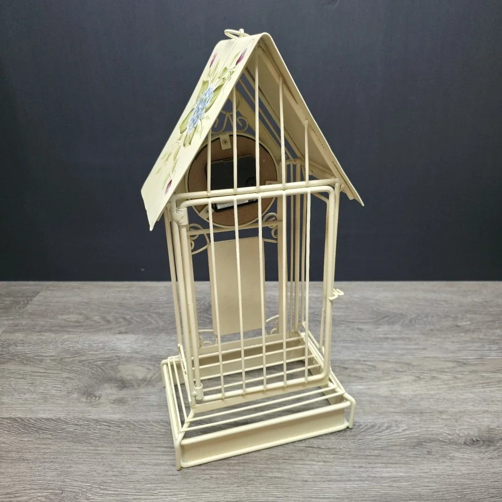 Vintage MANN Bird‎ Cage Clock Tower Metal Floral Hand Painted 16.5